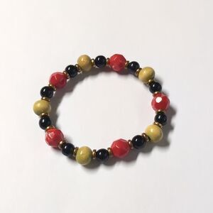 40 Red Yellow Black and Gold‎ Beaded Bracelet